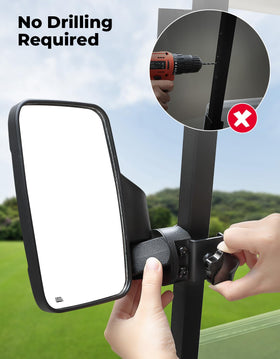 KEMIMOTO golf cart mirror with no-drill mounting on square tubes.