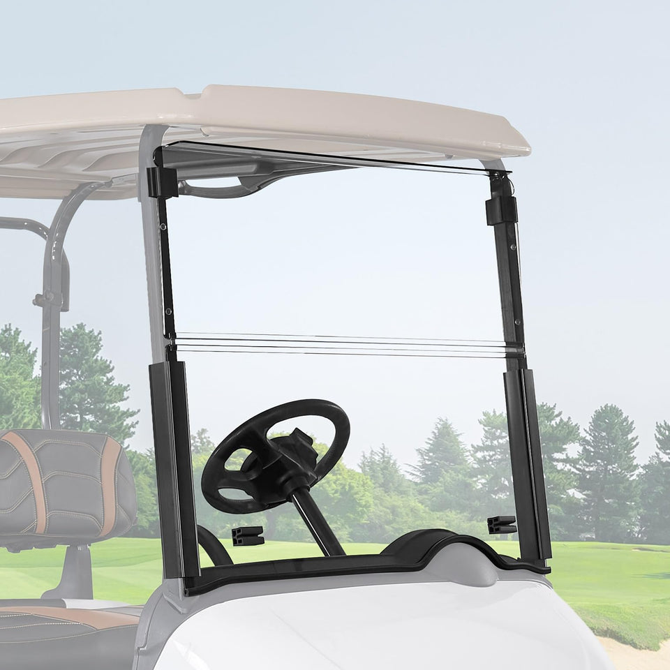 KEMIMOTO EZGO RXV windshield in clear view for wind protection.