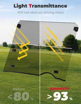 KEMIMOTO EZGO RXV tinted windshield reduces glare for sunny rides.