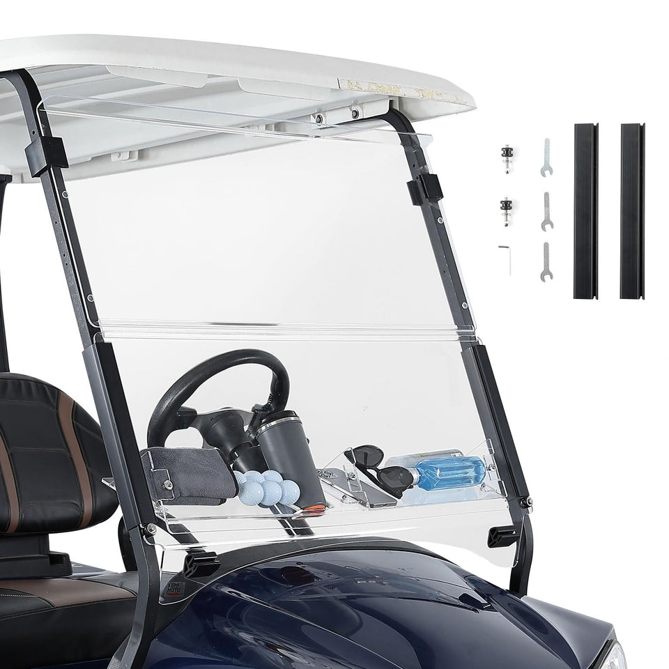KEMIMOTO golf cart windshield with storage basket front view keeps essentials within reach