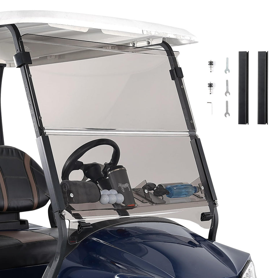 KEMIMOTO windshield front view with storage basket for Club Car Precedent, easy access.
