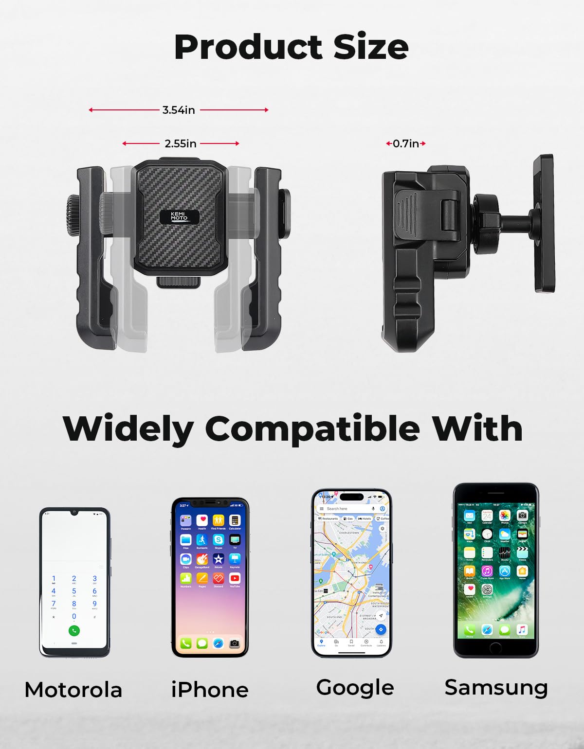 KEMIMOTO multi-functional mount fits golf carts, pushcarts, dashboards, and more.
