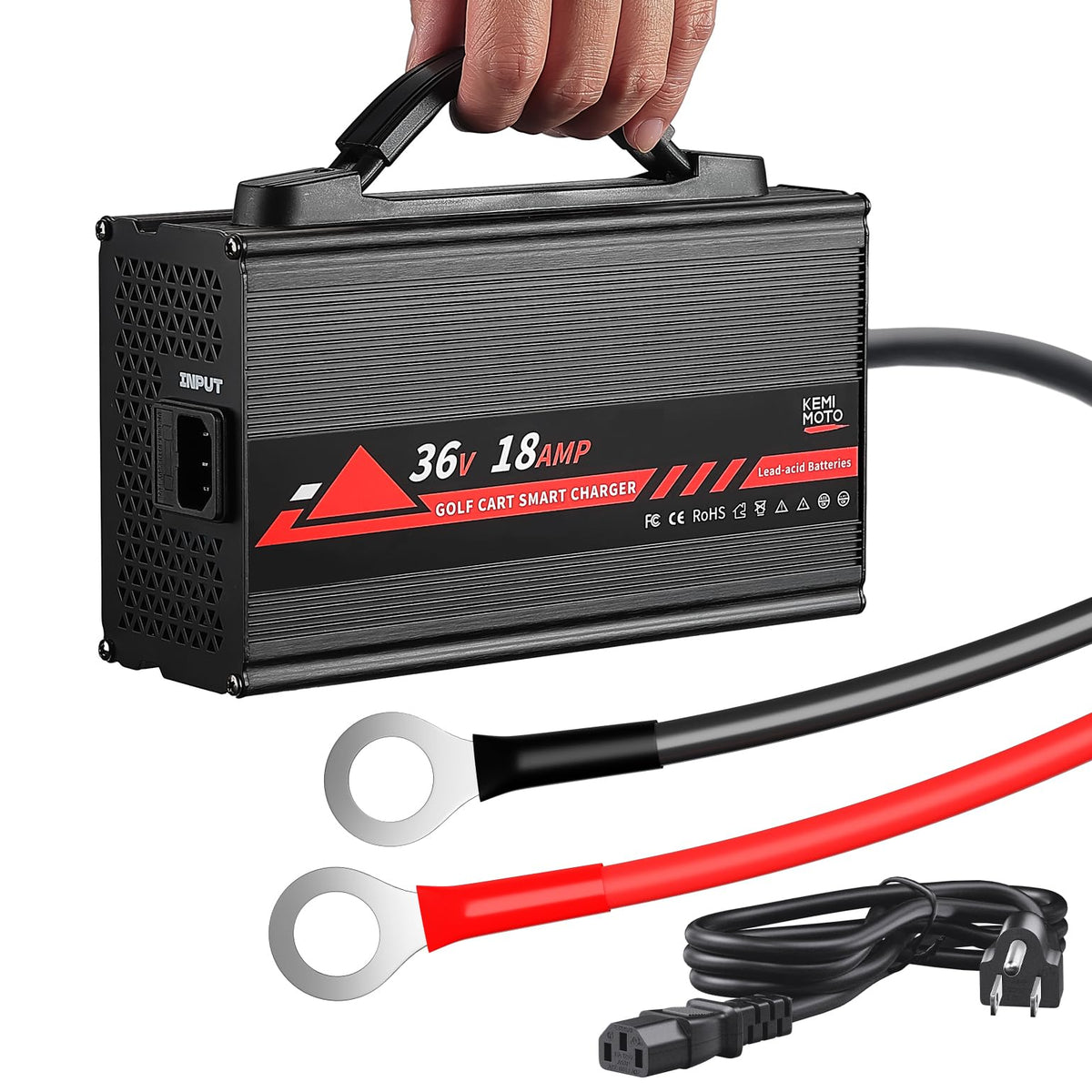 KEMIMOTO 36V onboard charger with universal fit for easy golf cart installation.