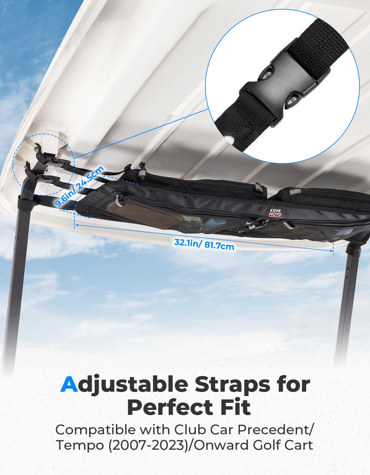 Kemimoto overhead storage bag dual mesh pockets for secure, visible small items