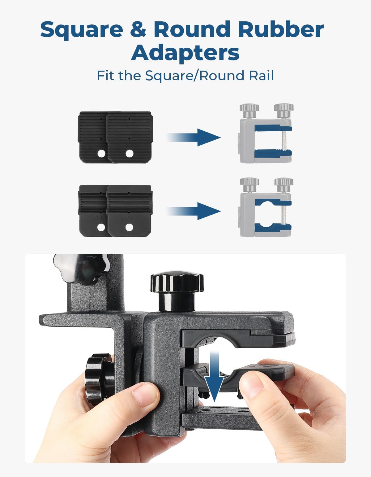 KEMIMOTO adapters fit square and round rails for universal compatibility