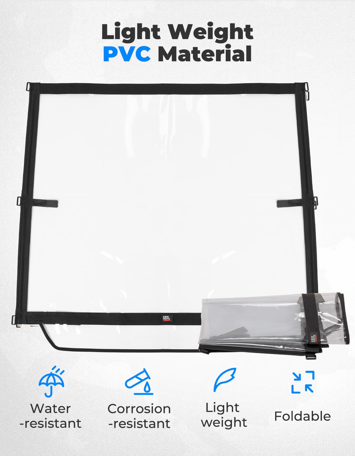 KEMIMOTO tear-tested straps securing windshield