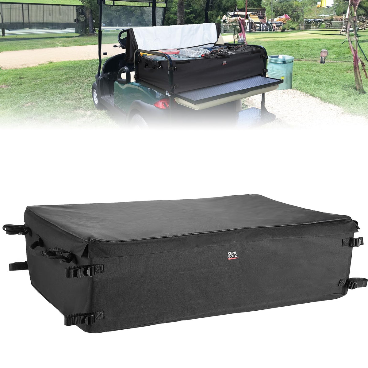 Kemimoto universal golf cart storage bag front view highlighting spacious capacity