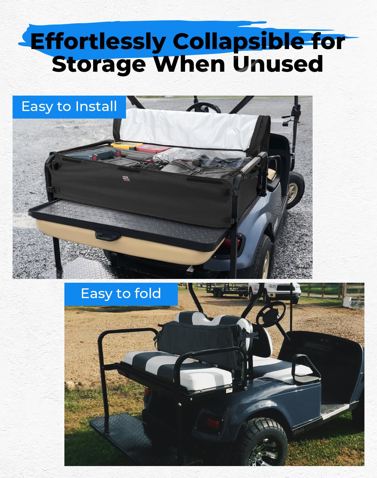 Kemimoto storage bag straps install illustrating quick mounting