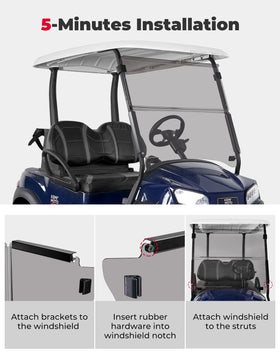 KEMIMOTO edge-contour fit windshield aligning with Club Car Precedent bars.