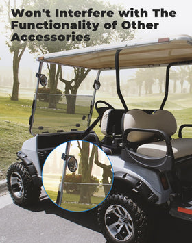 KEMIMOTO windshield enhances on-course comfort with seamless frame integration.