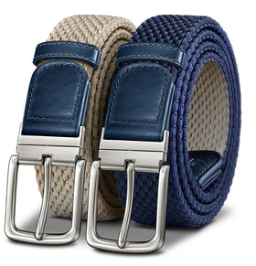 KEMISANT braided belt reversible in antique blue and beige for versatile outfits.