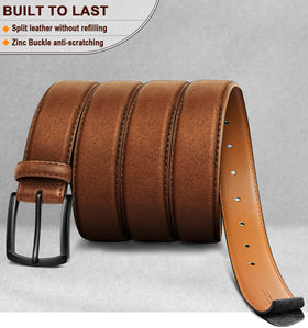KEMISANT black leather belt with wide strap closeup at 1 3/8 inch width.