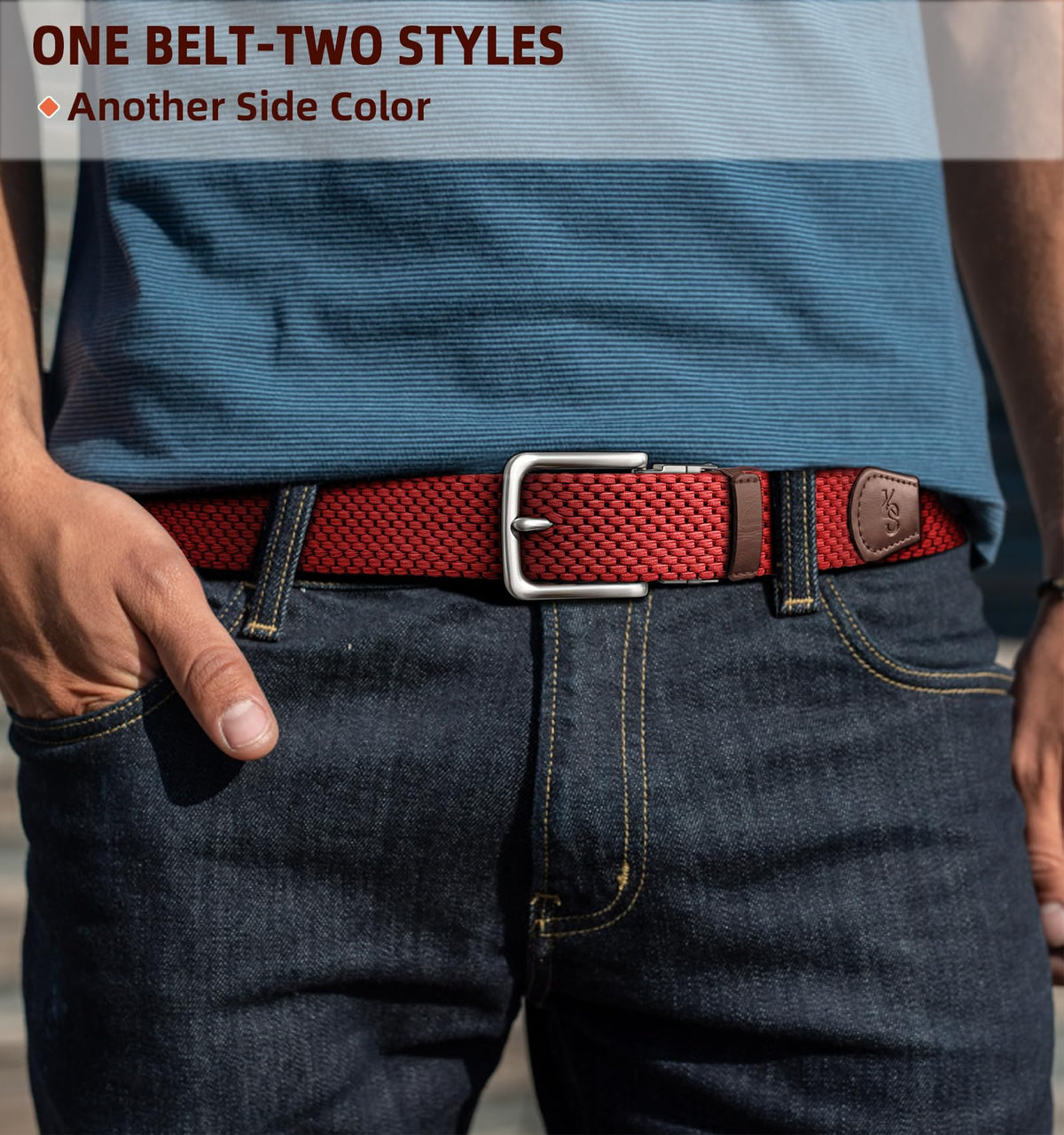 KEMISANT belt buckle prong close-up demonstrates hole-free locking for precise fit