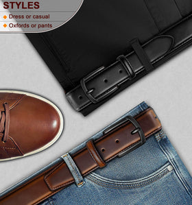 KEMISANT belt on model—fits casual to formal looks with ease.