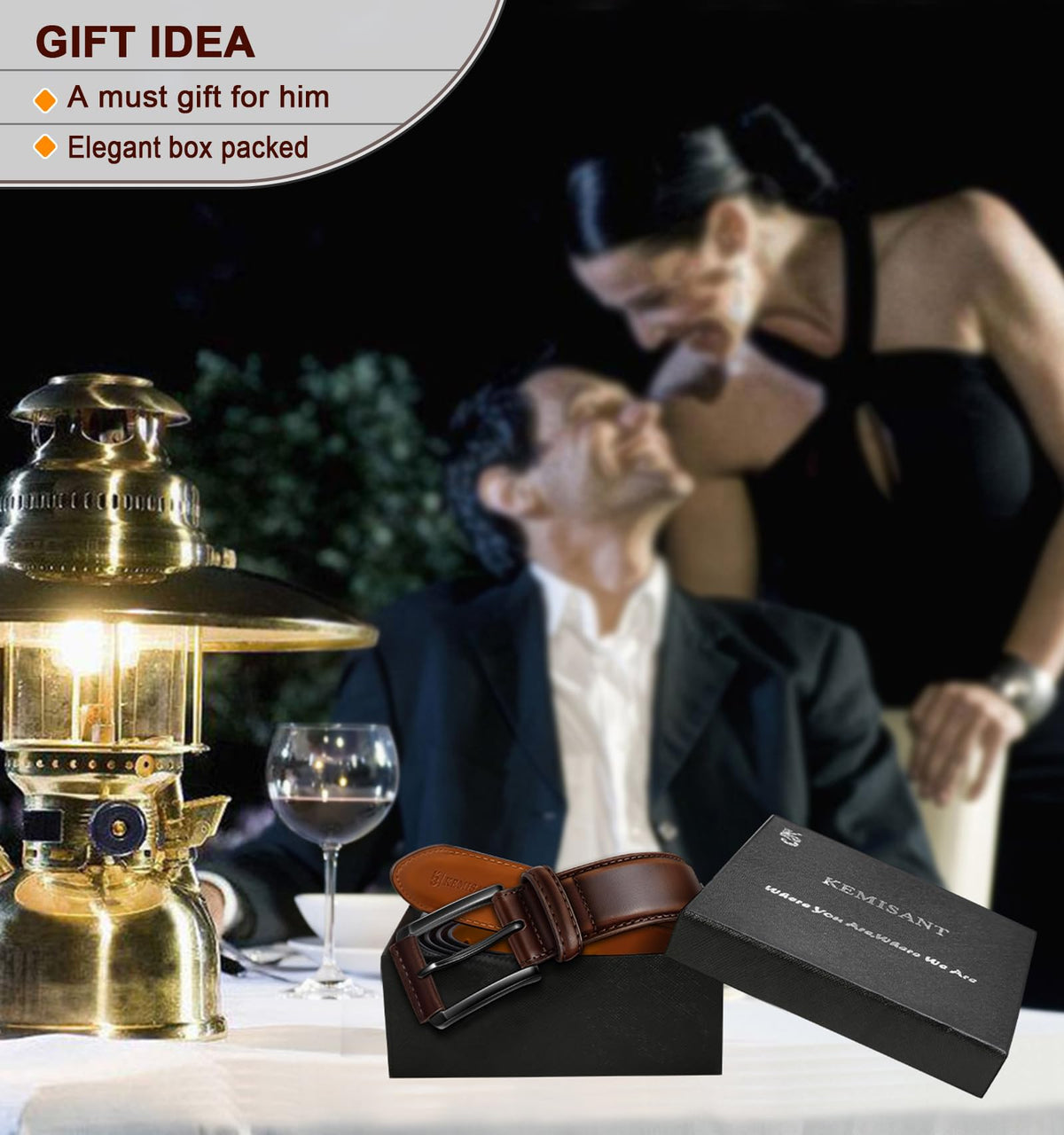 Packaging-ready gift option with KEMISANT belt set
