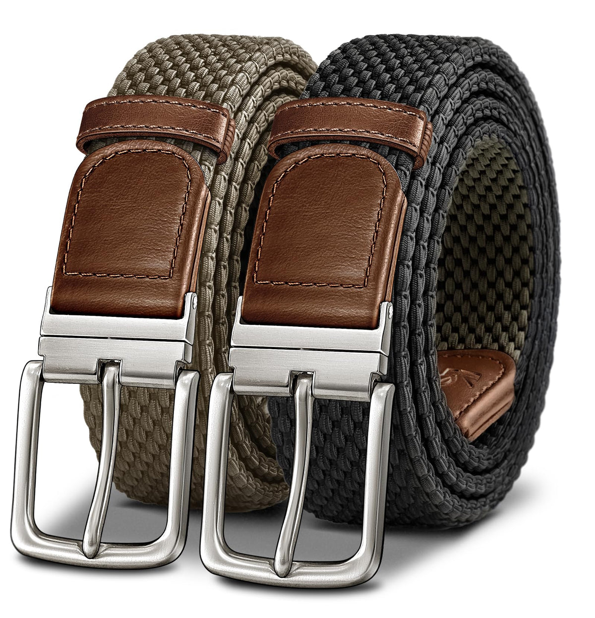 KEMISANT braided belt reversible in black showing two-color versatility for travel
