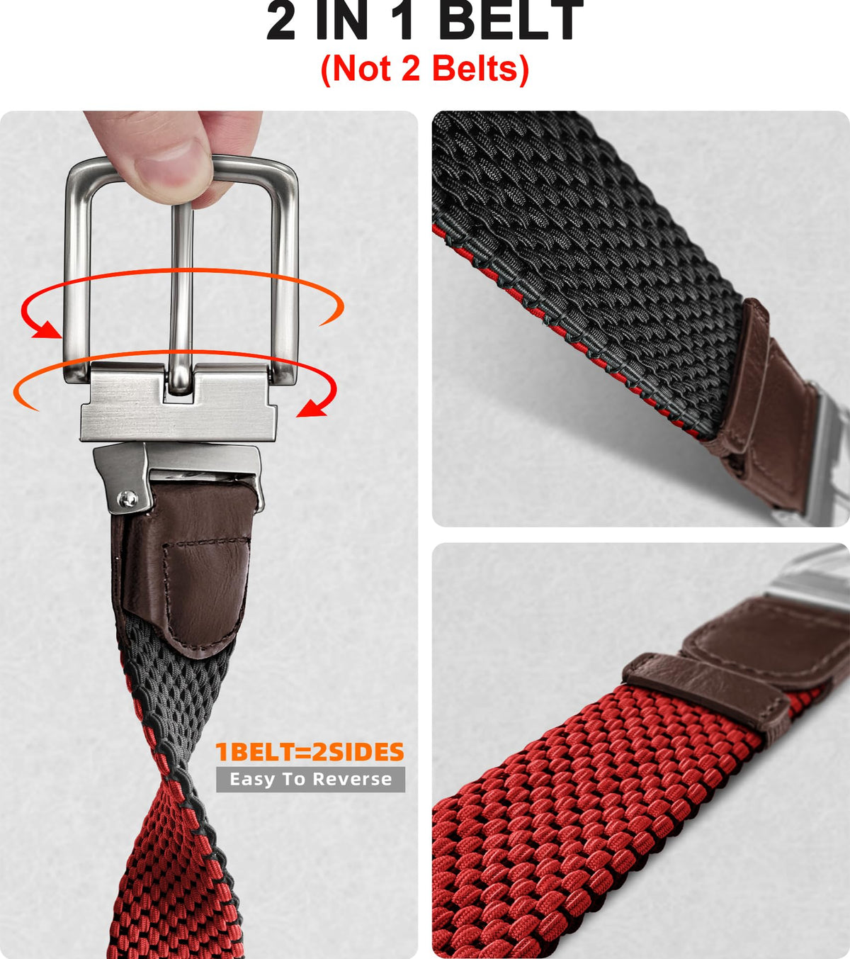 KEMISANT reversible belt buckle closeup showing secure no-hole lock