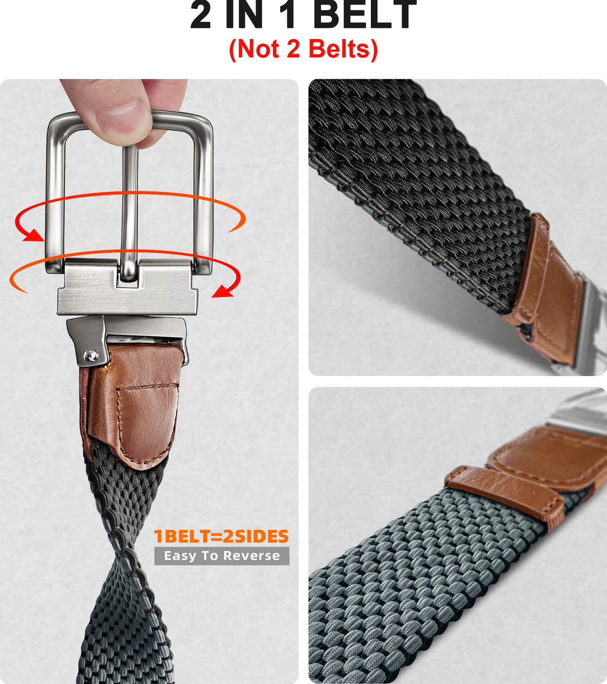 KEMISANT braided belt reversible front view in brown, two-tone option