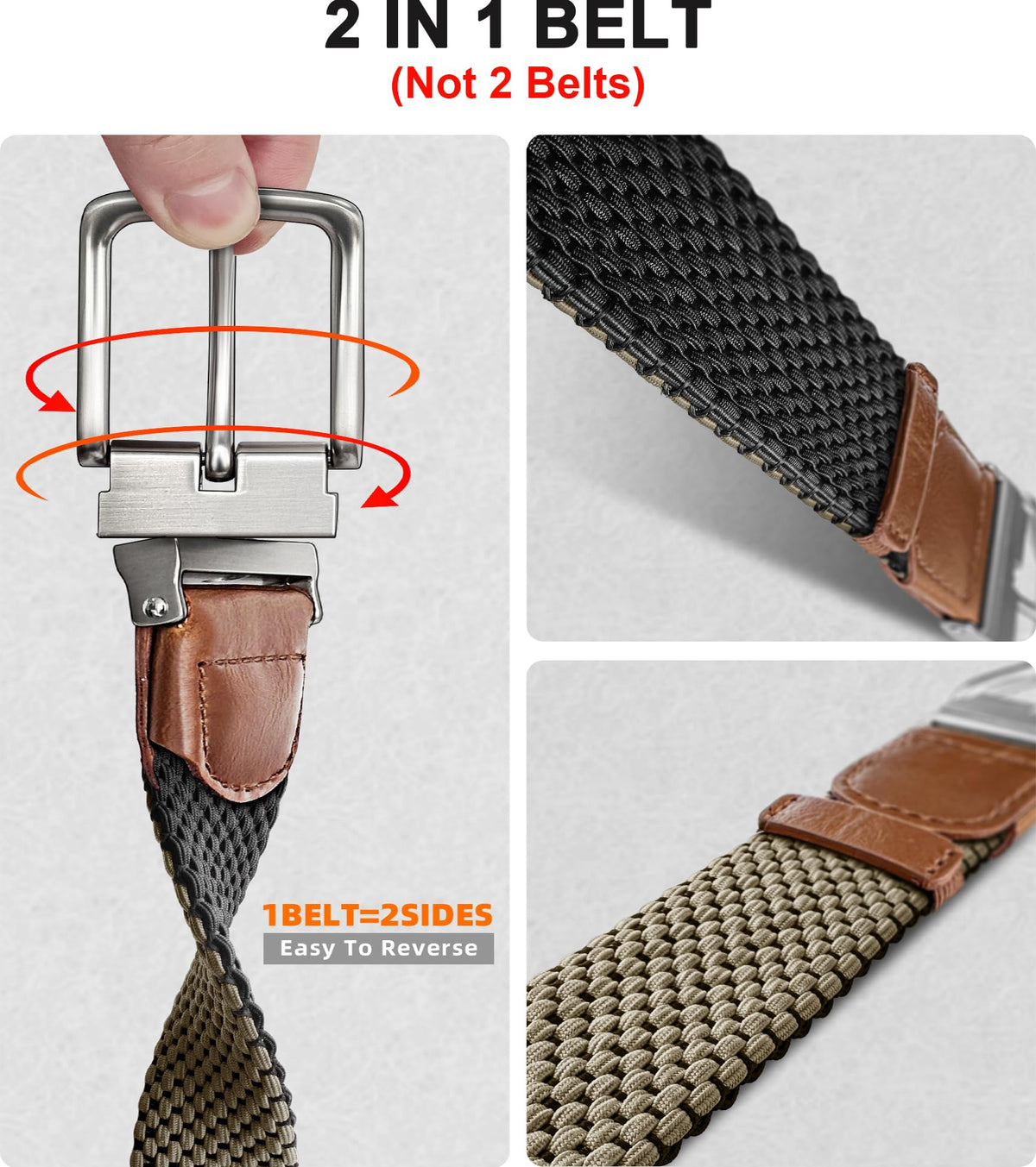 KEMISANT braided belt reversible in khaki offering two outfit options