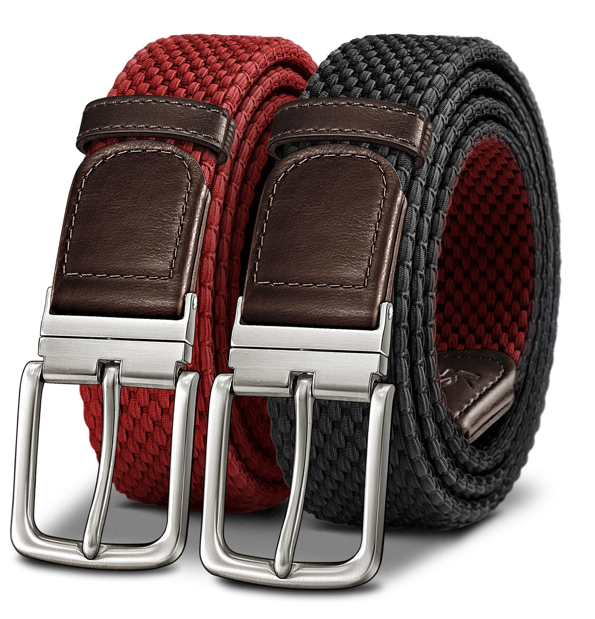 KEMISANT braided belt reversible main view shows two color options for versatile styling