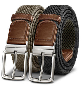 KEMISANT braided belt reversible in black and khaki for versatile outfits.