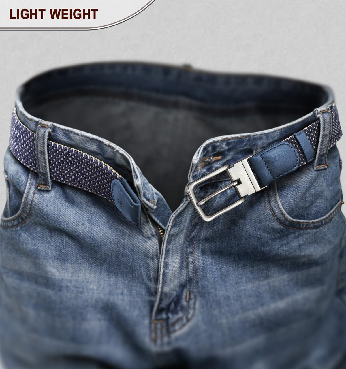 KEMISANT travel-friendly belt with no holes for quick on-the-go adjustments.