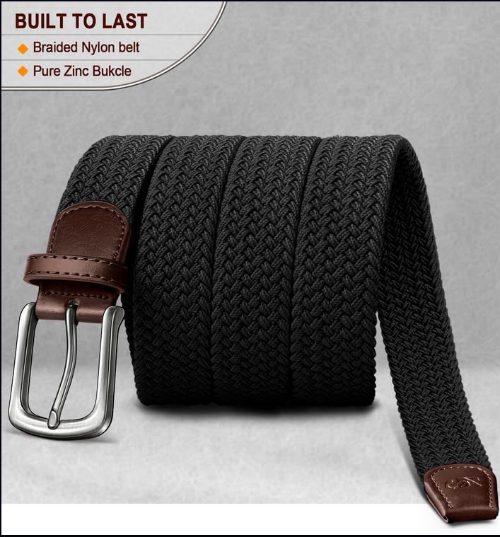 KEMISANT braided stretch golf belt beige close-up highlights flexible fit during movement