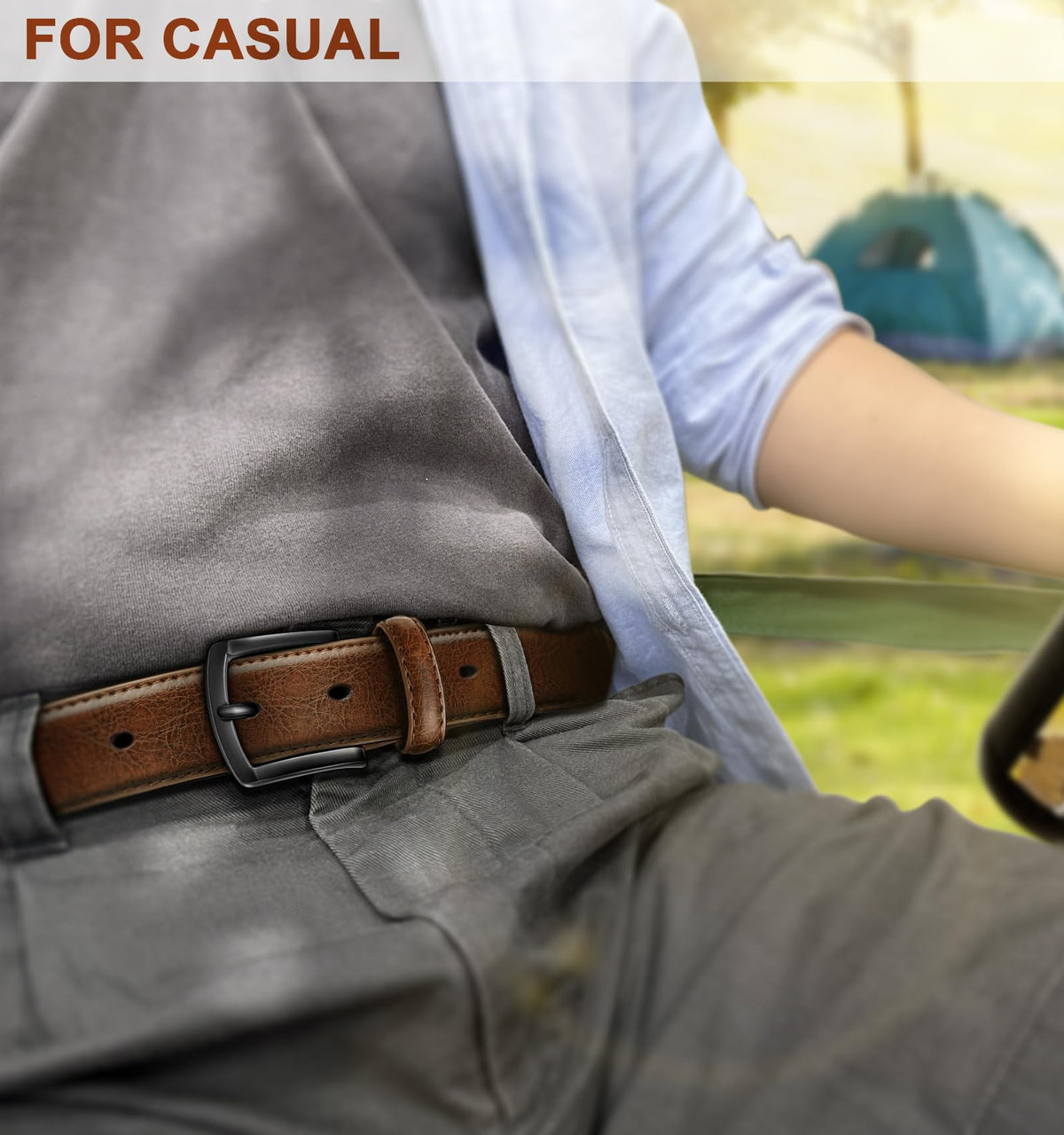 Kemisant belt buckle closeup shows sturdy hardware for secure closures.