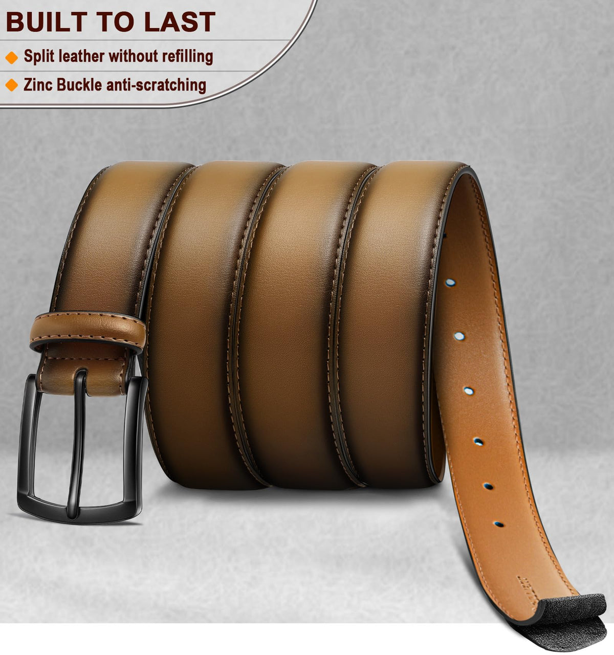 Kemisant Men Belt 2Pack adjustable holes demonstrate deformation-resist design.