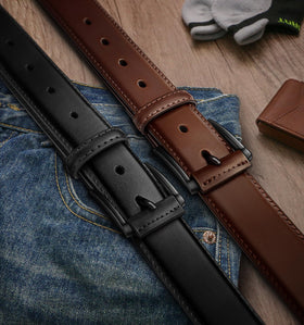 KEMISANT men belt 2Pack brown coffee leather for refined style.