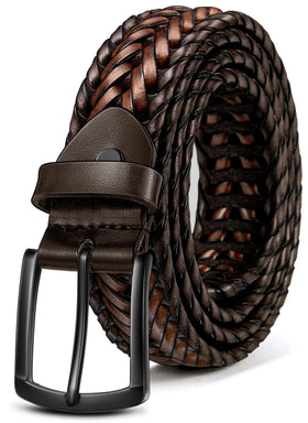 KEMISANT braided belt in deep brown with secure braided strap for casual wear.
