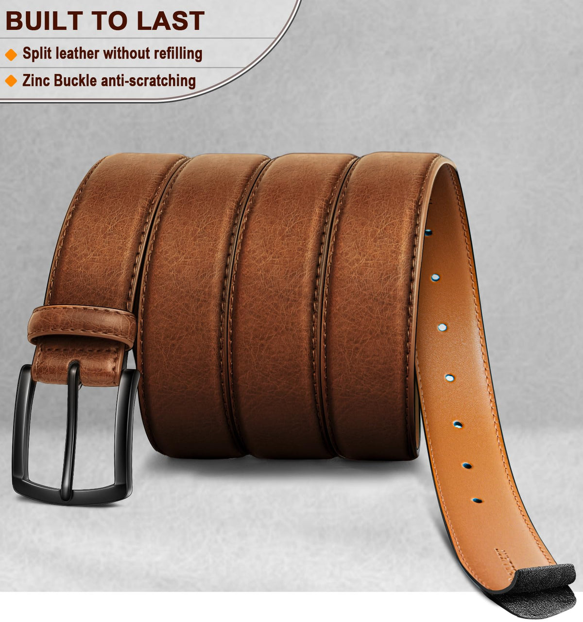 KEMISANT belt buckle close-up demonstrates sturdy hardware for secure closure.