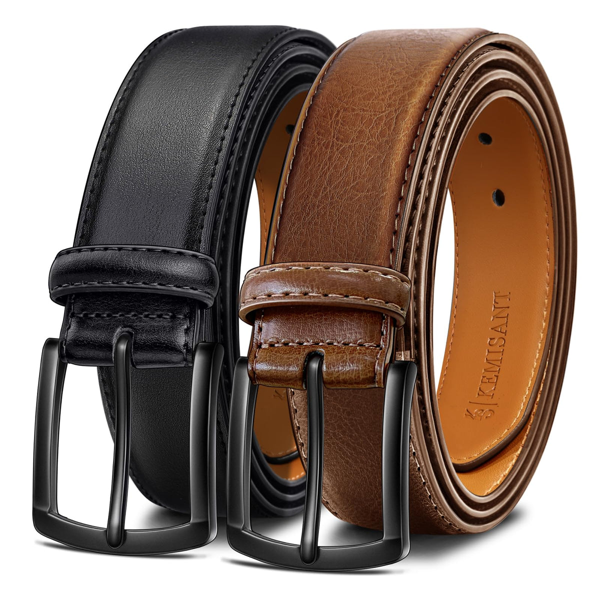 KEMISANT premium leather belt in black for refined dress and golf looks.