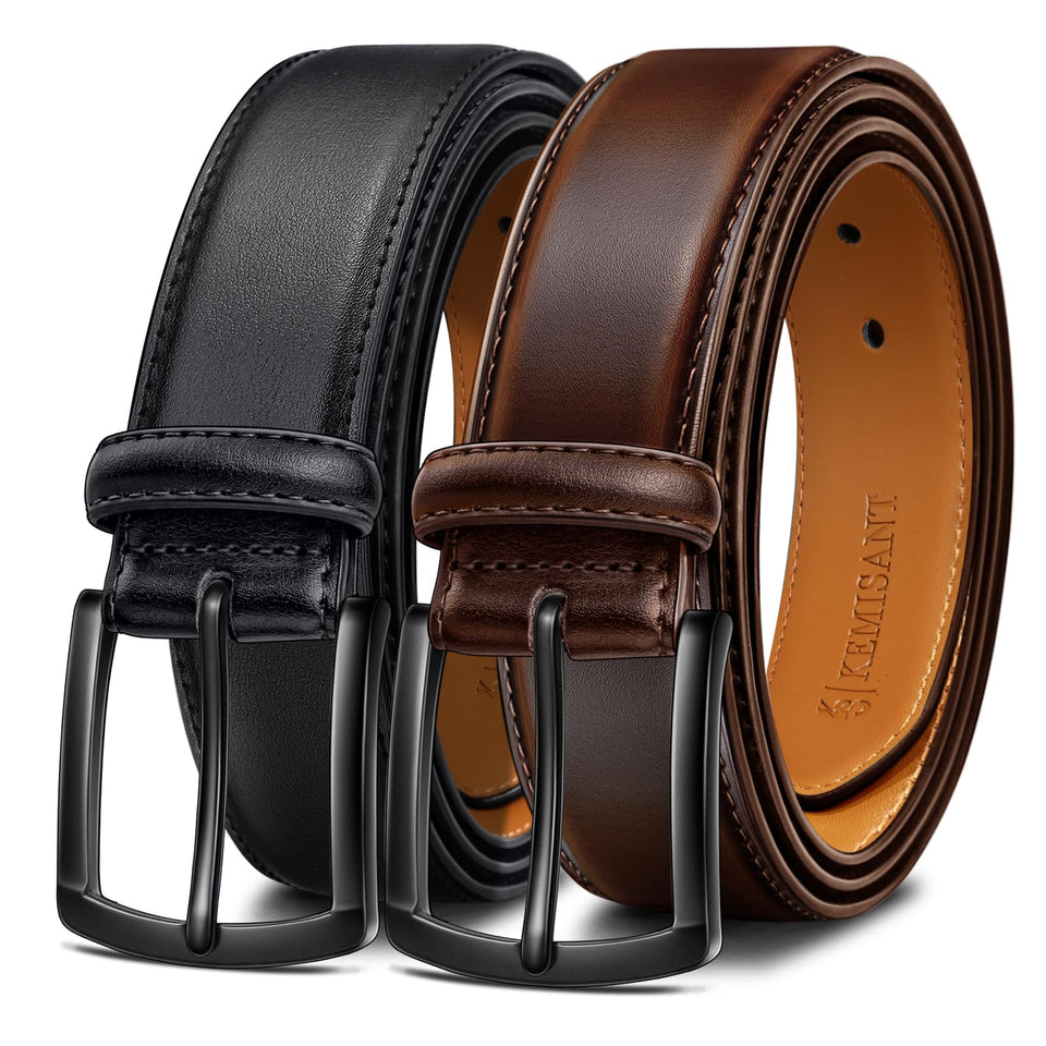 Kemisant two-pack belt in black and coffee leather for versatile outfits.