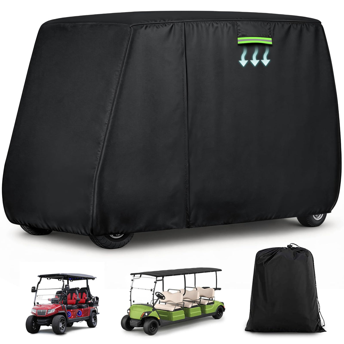 KERANTY waterproof 6-passenger golf cart cover protecting Yamaha from sun and rain