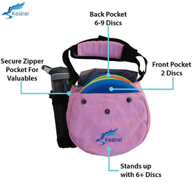 Kestrel disc golf bag in durable canvas suitable for rugged courses.