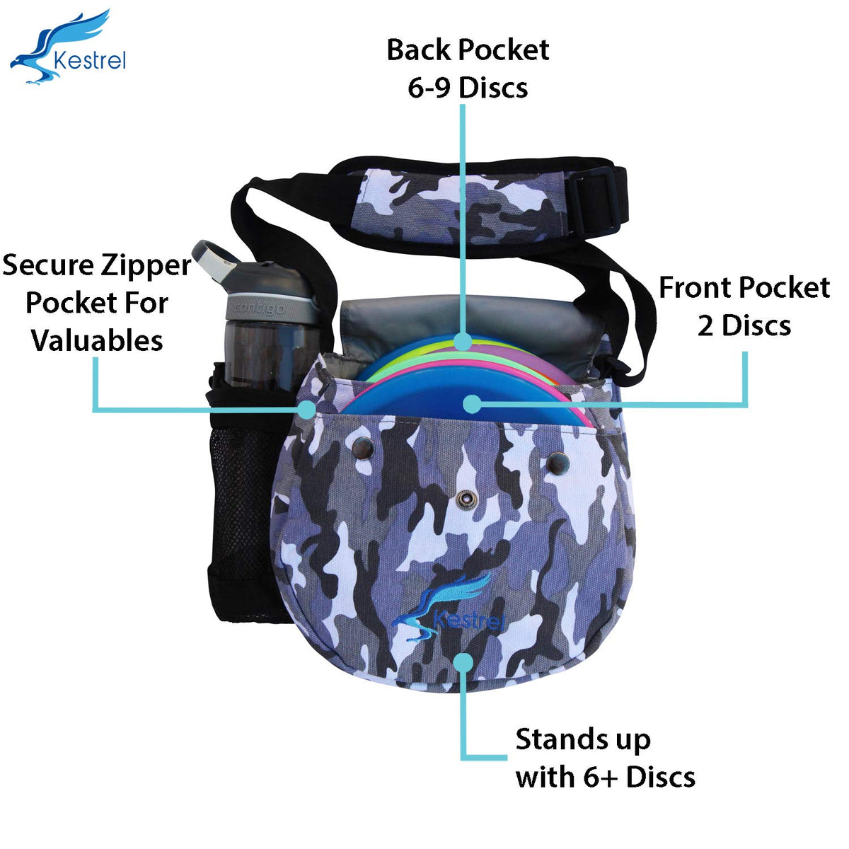Kestrel Disc Golf Bag with adjustable strap for comfortable carry