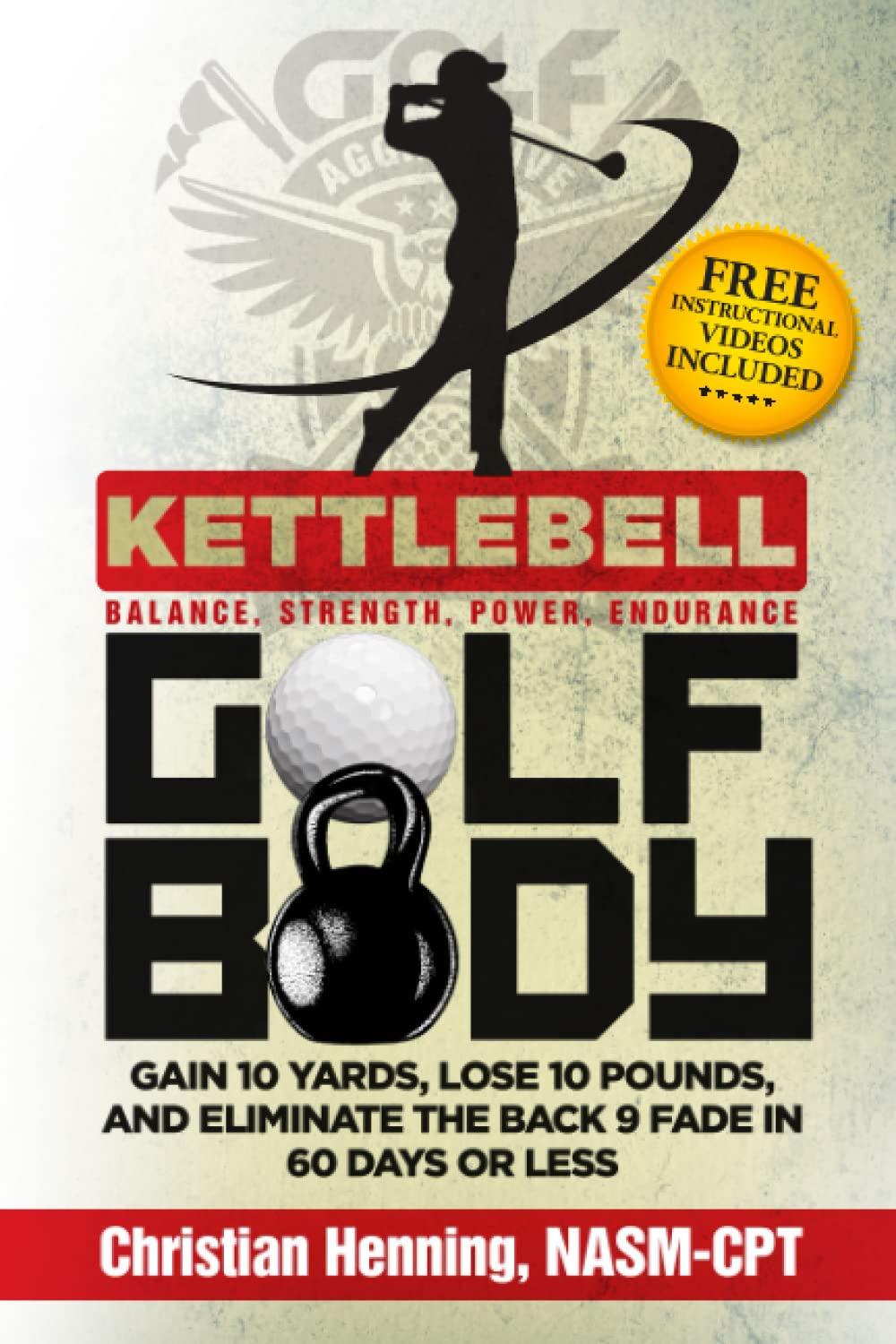 Kettlebell Golf Body book cover highlighting a proven golf fitness plan to add yards and improve consistency.