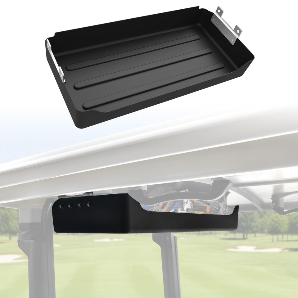 KEWISAUTO rear overhead storage tray on Yamaha Drive2 G29 keeps golf gear organized.