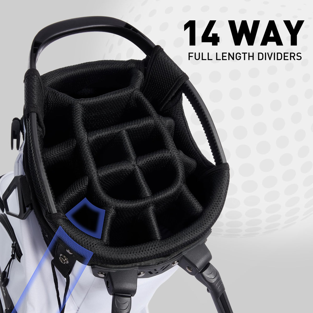 KeyOpen dual-strap carry system for balanced, easy transport across greens.