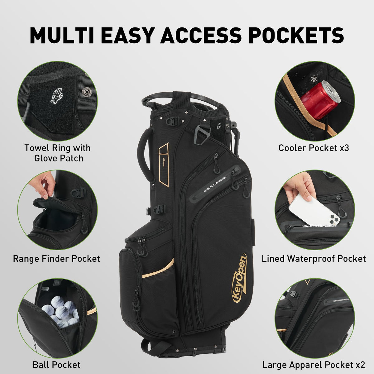 KeyOpen golf stand bag with padded back panel for comfortable carrying
