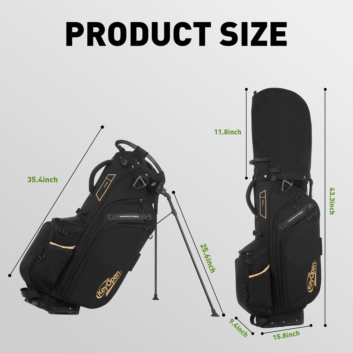 KeyOpen golf stand bag with waterproof rain hood for wet days