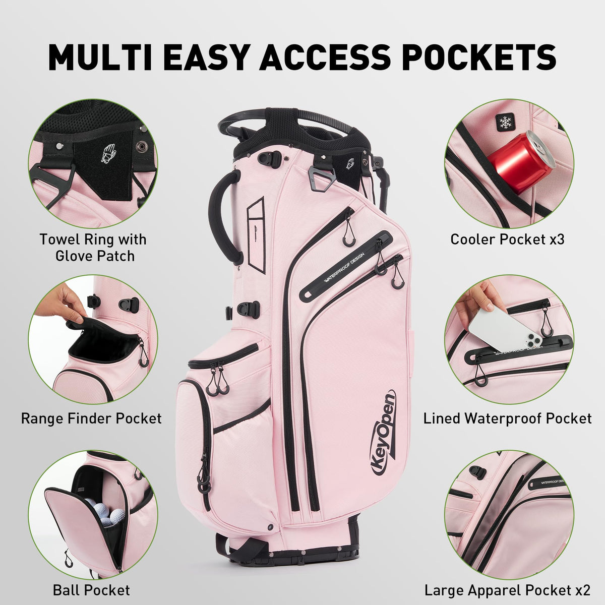 KeyOpen back panel 3D-AirMesh provides breathable support during rounds