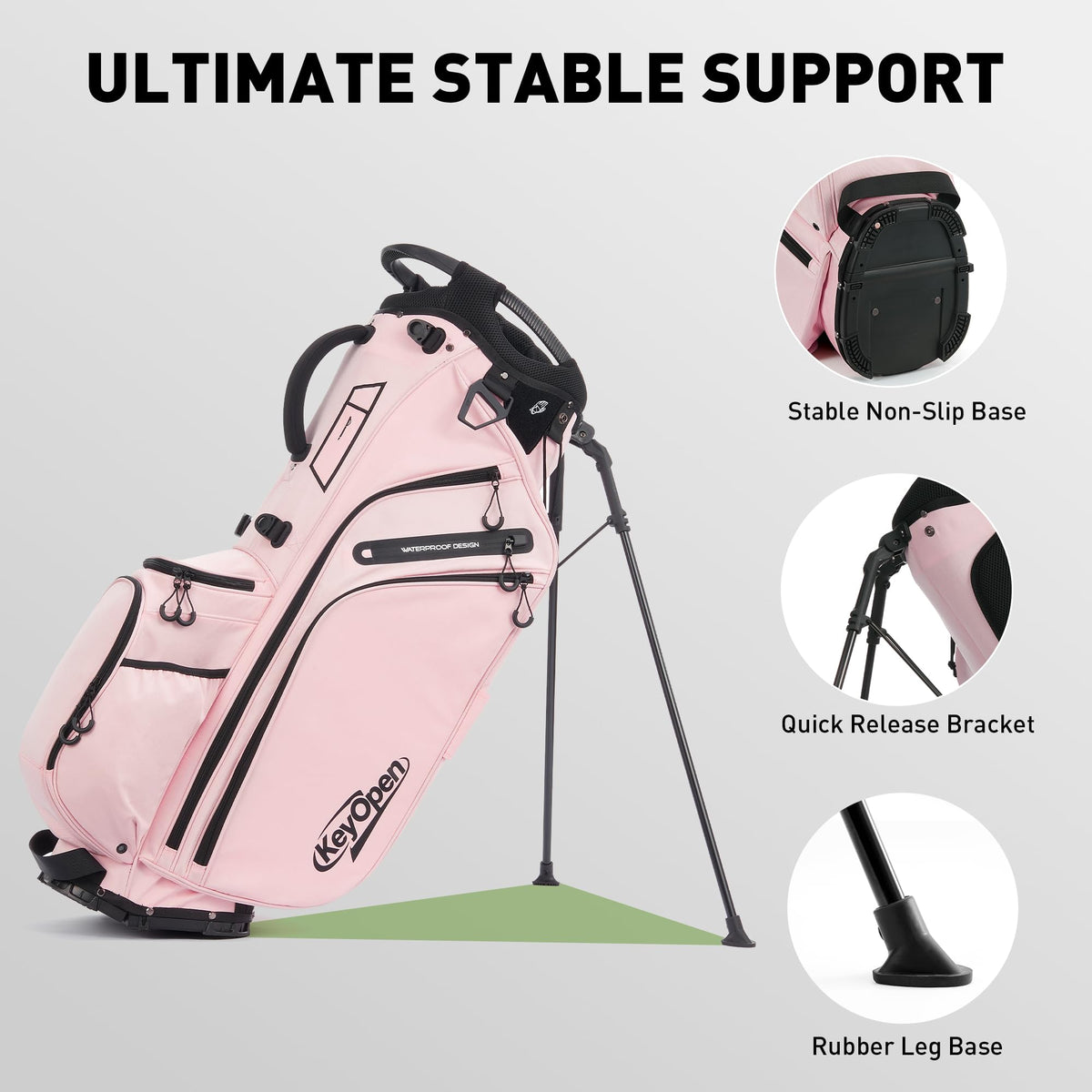 KeyOpen carbon reinforced legs provide stable stand on uneven terrain