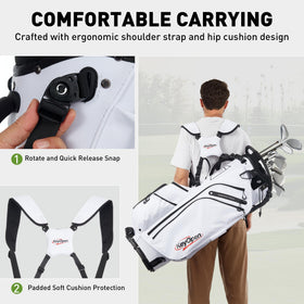 KeyOpen rain hood and umbrella holder protect gear in wet weather.