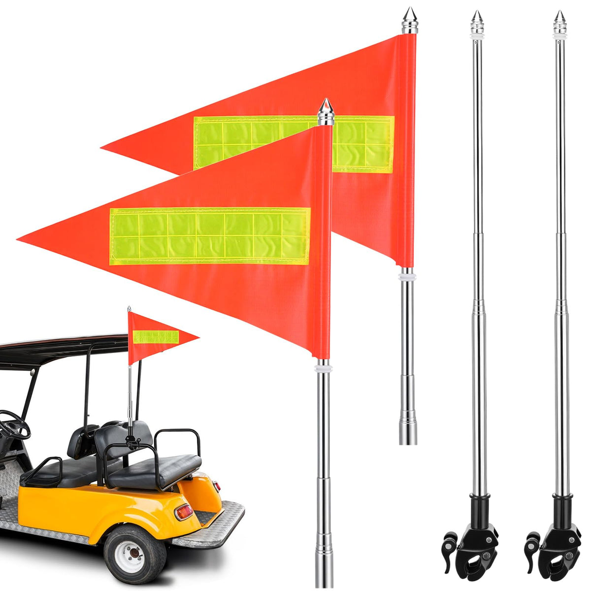 Kifmurase reflective orange flag 22x30 cm boosts visibility for golf carts.