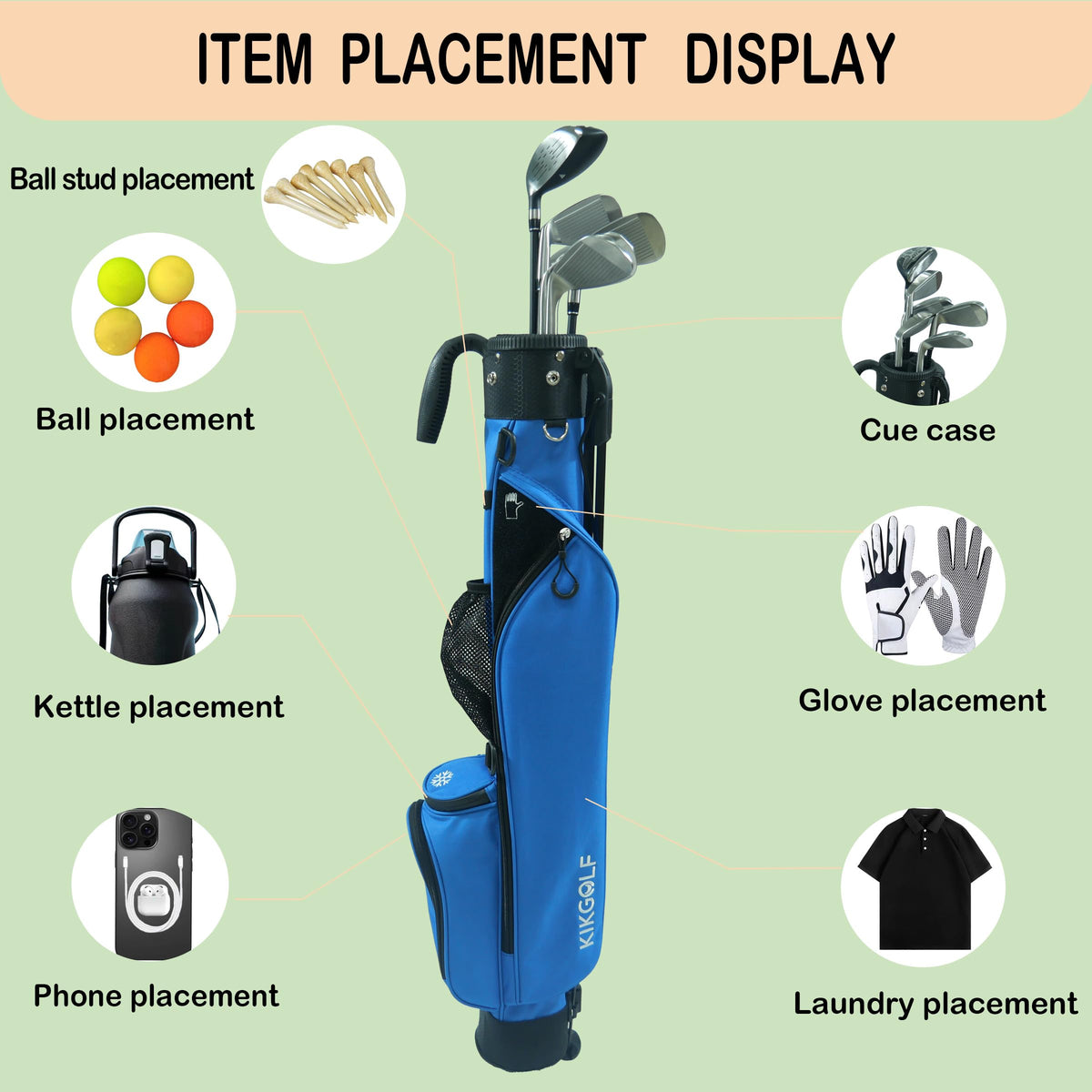 KIKGOIF Sunday stand bag tees and balls pocket for quick access