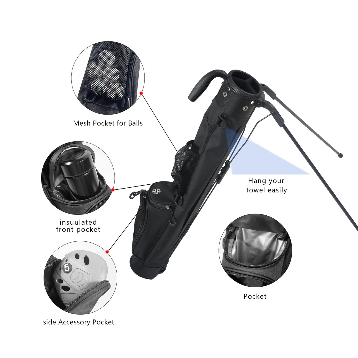 KIKGOIF Sunday Golf Stand Bag top view highlighting dual strap system