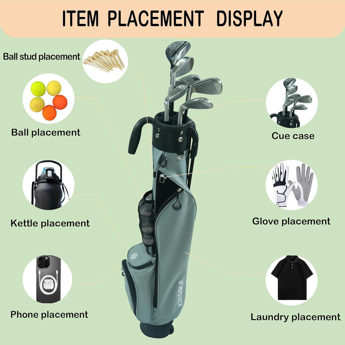 KIKGOIF Sunday stand bag waterproof valuables pocket protects essentials on the course