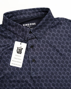 King Pins Golf polo sleeve detail highlighting 4-way stretch for unrestricted swing